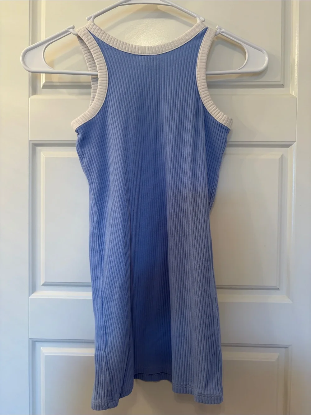 Old Navy Light Blue Ribbed Tank Dress with White Trim